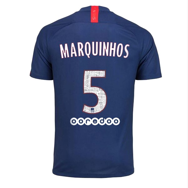 Camiseta Paris Saint Germain NO.5 Marquinhos Replica Primera Ropa 2019/20 Azul